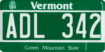 VT license plate ADL342