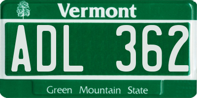 VT license plate ADL362