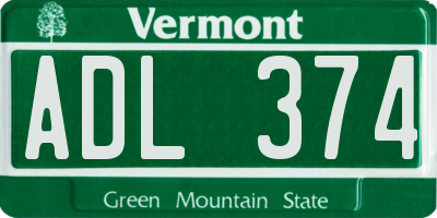 VT license plate ADL374