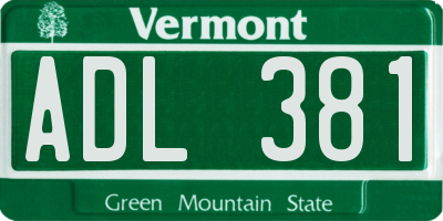 VT license plate ADL381