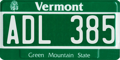 VT license plate ADL385