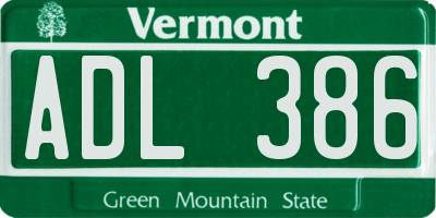 VT license plate ADL386