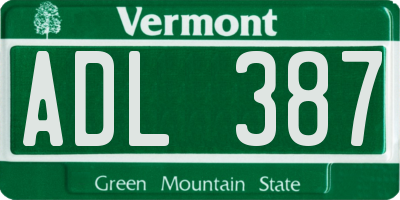 VT license plate ADL387