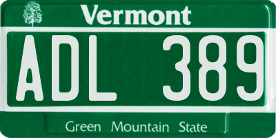 VT license plate ADL389
