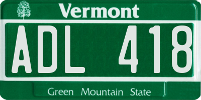 VT license plate ADL418