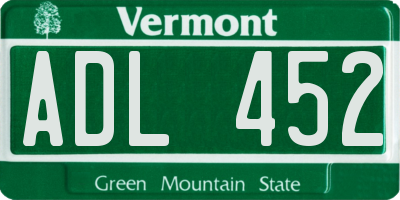 VT license plate ADL452