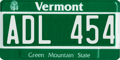 VT license plate ADL454