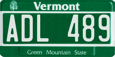 VT license plate ADL489