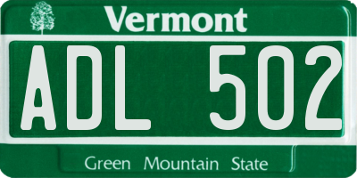 VT license plate ADL502