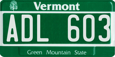 VT license plate ADL603