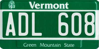 VT license plate ADL608