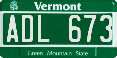 VT license plate ADL673