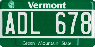 VT license plate ADL678