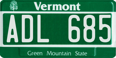 VT license plate ADL685