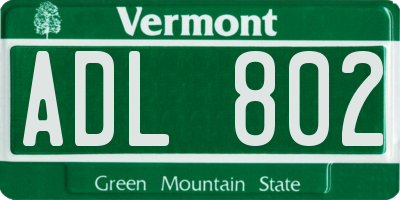 VT license plate ADL802