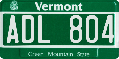 VT license plate ADL804