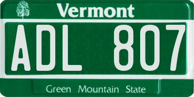 VT license plate ADL807