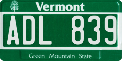 VT license plate ADL839