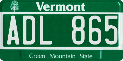VT license plate ADL865