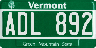 VT license plate ADL892