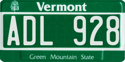 VT license plate ADL928
