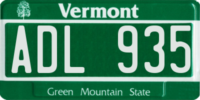 VT license plate ADL935