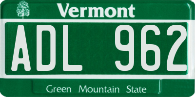 VT license plate ADL962