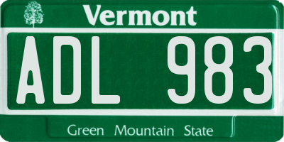 VT license plate ADL983