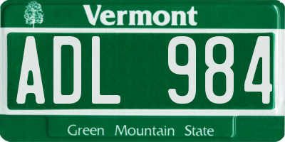 VT license plate ADL984