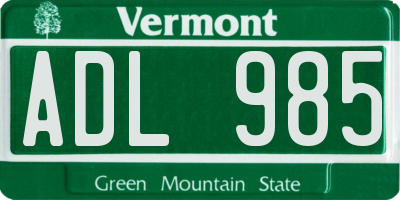VT license plate ADL985