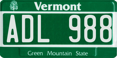 VT license plate ADL988