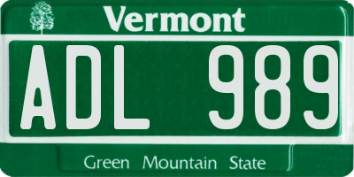 VT license plate ADL989