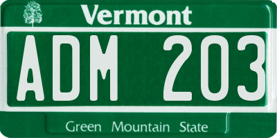 VT license plate ADM203