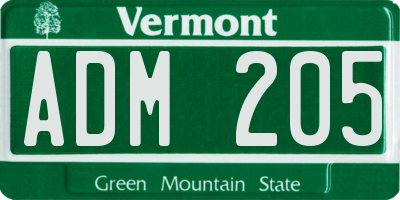 VT license plate ADM205