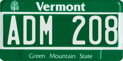VT license plate ADM208
