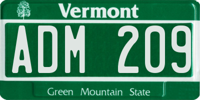 VT license plate ADM209