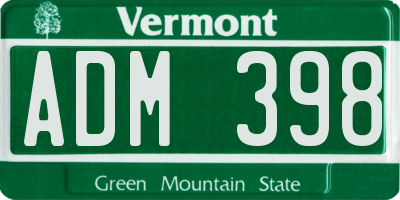 VT license plate ADM398