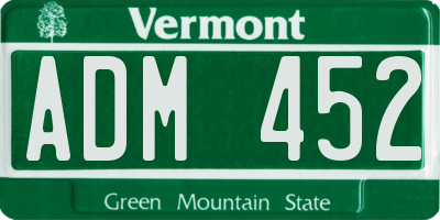 VT license plate ADM452