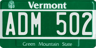 VT license plate ADM502