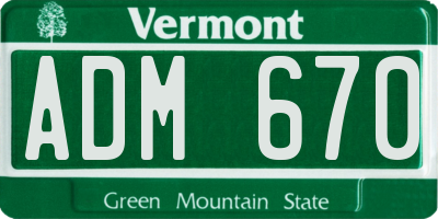 VT license plate ADM670