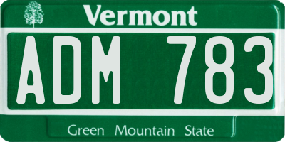 VT license plate ADM783