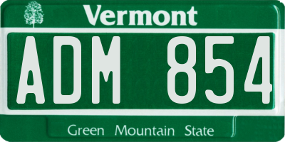 VT license plate ADM854