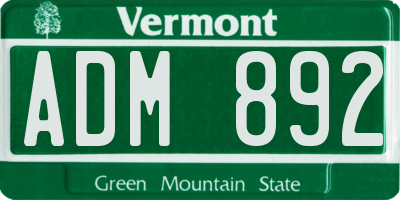 VT license plate ADM892