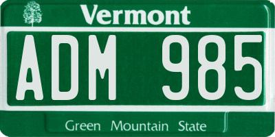 VT license plate ADM985