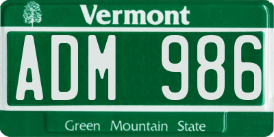 VT license plate ADM986