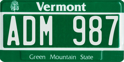 VT license plate ADM987