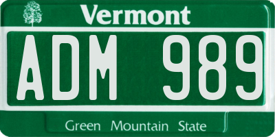 VT license plate ADM989