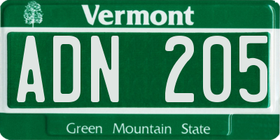 VT license plate ADN205