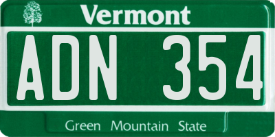 VT license plate ADN354