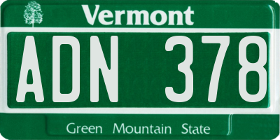VT license plate ADN378